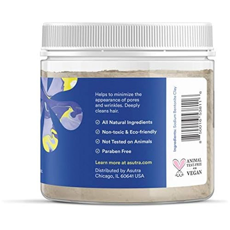 ASUTRA Indian Healing Clay Mask, 1 lb - For Skin & Hair Care, Deep Pore Cleansing, Soften, & Brighten Complexion, Anti-Blemish Acne Treatment, Anti-Aging Properties, Unscented Sodium Bentonite Clay