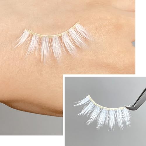 White False Eyelashes Cosplay Halloween White Eye lashes Extension Tools Natural Looking Anime Makeup Masquerade Party Eyelashes (White-3pairs)