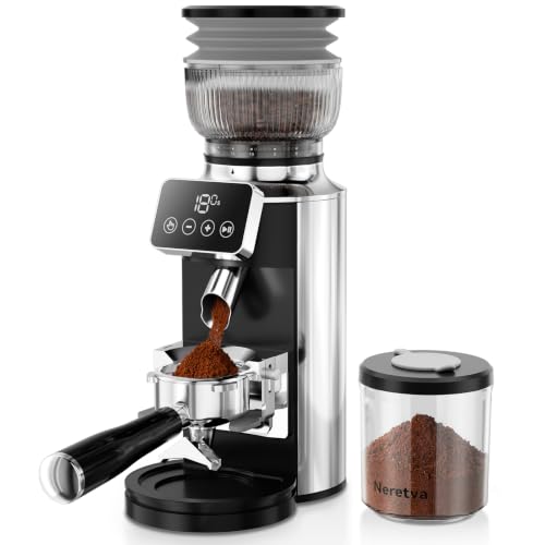 Neretva Stainless Steel Espresso Coffee Grinder with Portafilter Holder - Silver