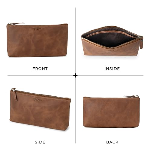 BERLINER BAGS Genuine Leather Makeup Bag Anna, Cosmetic Bag for Purse, Travel and Cosmetics Pouch with Zipper for Women (Camel, S)