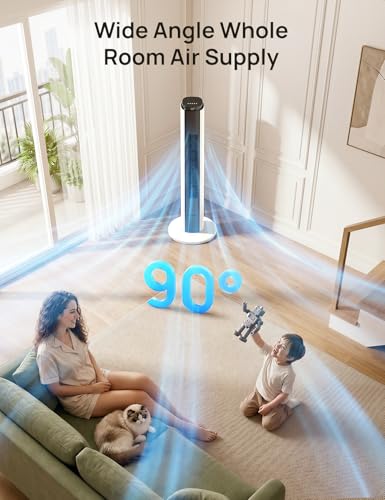 Tower Fan for Bedroom - 37 Inch Black+White, 26 ft/s Velocity, Oscillating Cooling Fan