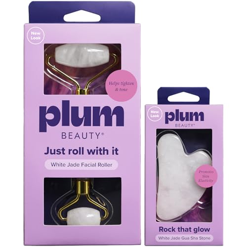 White Jade Gua Sha & Facial Roller Set for Skin Firming & Relaxation
