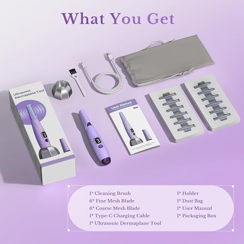 Purple Sonic Dermaplane Razor for Women Face, Peach Fuzz & Dead Skin Removal