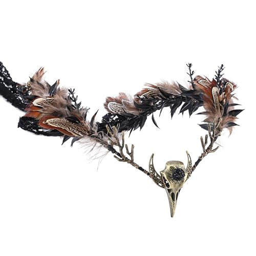 Brown Feather Witch Crown - Handmade Gothic Headpiece Elf Moon Circlet for Women