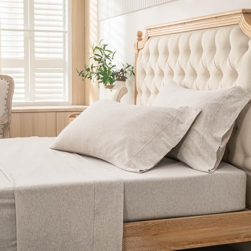 Pure Era Jersey Knit Bed Sheet Set Heather Beige California King - Soft & Cozy