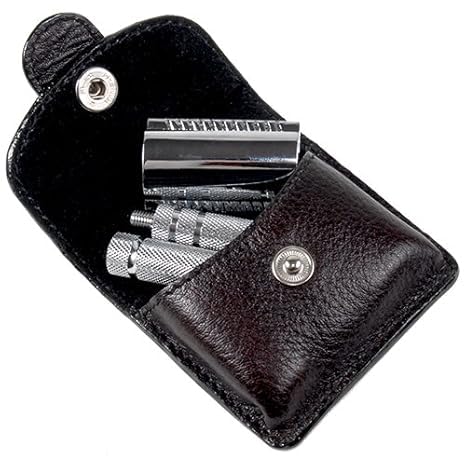 Travel Safety Razor - Compact Double Edge Safety Razor with Leather Case