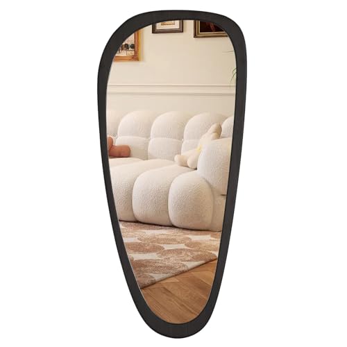WallBeyond 48" x 22" Irregular Wooden Wall Mirror - Dark Brown, Mid Century Modern Decor
