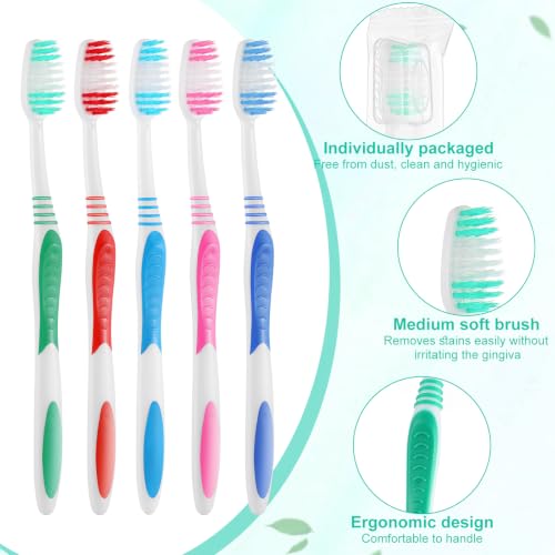 500 Pack Individually Wrapped Adult Toothbrushes with Covers - Bulk Multi-Color