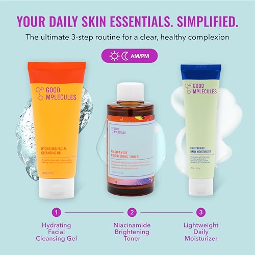 Good Molecules 4.67 Fl Oz Skincare Set – Hydrating Cleanser, Brightening Toner & Light Moisturizer