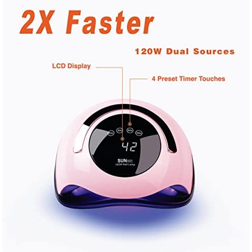 W&H UV LED Nail Lamp, 120W Faster Gel Nail Dryer Professional Curing Lamp for Fingernail and Toenail Nail Gel Polish Machine with 4 Timer Setting Touch Screen £¨Sun BQ5T£© (Pink)