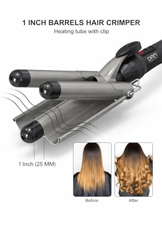 Gray 1-Inch Hair Crimper with 15 Heat Settings & Dual Voltage - Effortless Beach Waves