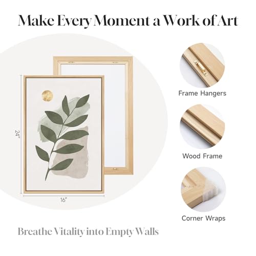 Large Framed Boho Sage Green Abstract Wall Art Set - 3 Pieces 16x24 Inches - Green Gold Variation