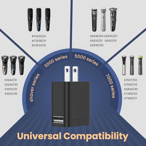 BENSN 5V Charger for Philips Norelco Shaver Series 2000 3000 5000 7000 9000, Charging Cord Fit for Phillips Wet & Dry Electric Shaver 2400 3900 5400 7200 5000X i9000 Series Trimmer Power Adapter