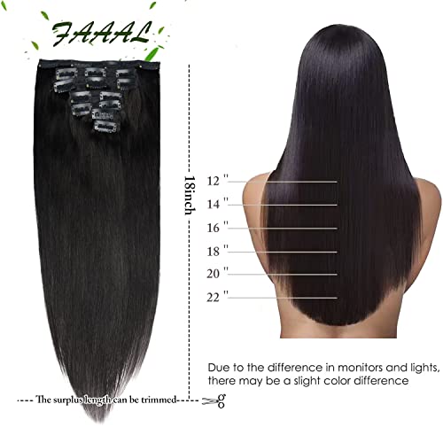 Clip in Hair Extensions 18 Inch 150g Natural Black Real Human Hair - Variation of THIS listing