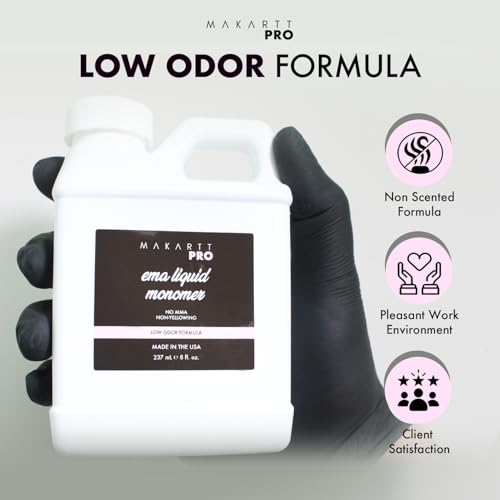 MakarttPro Low Odor Monomer for Acrylic Nail, MMA free, Made in USA, Non-Yellowing Professional Grade Formula, Beginner Tech Friendly - Essential Acrylic Nail Product for Nail Technicians (16 fl oz)