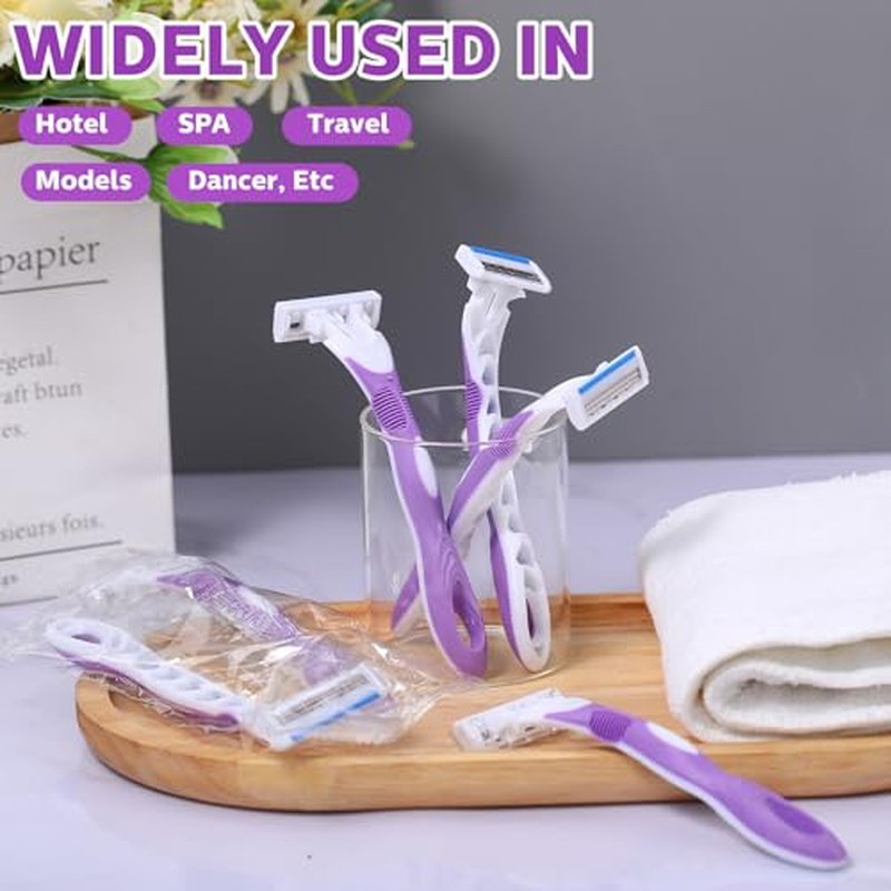 48 Count Women's Disposable Razors Bulk Purple 3 Blade Sensitive Skin Bikini Line Razor for Bathing Hotel Travel