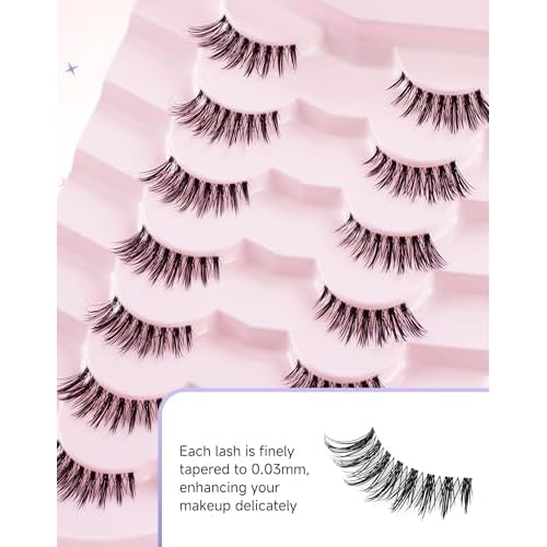 Manga Half Lashes Anime Spiky False Eyelashes Japanese Asian 3/4 Lashes Natural Wispy Fake Eyelashes 7 Pairs Pack Half-05