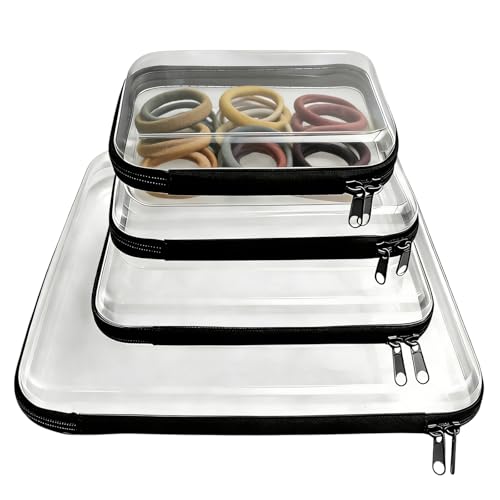 Black 4-Pack Transparent Hard Shell Zippered Pouches for Travel & Storage