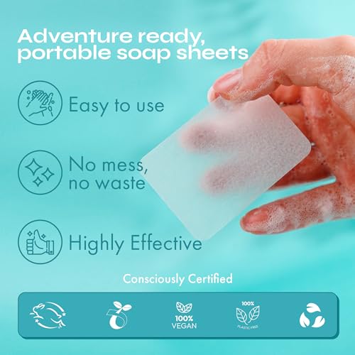 FOMIN - Antibacterial Paper Soap Sheets for Hand Washing - (300 Sheets) Orange, Tea Tree, Lavender Portable Travel Soap Sheets, Dissolvable Camping Mini Soap, Portable Hand Soap Sheet