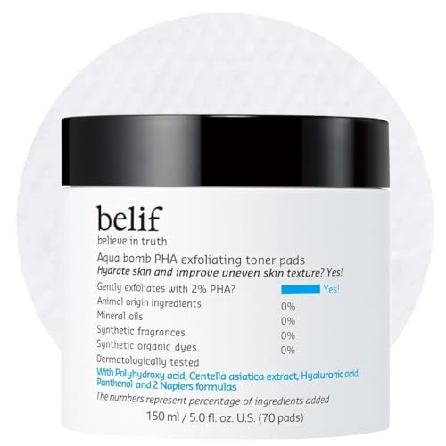 belif PHA 2% Toner Pads Unscented 70 Count - Gentle Exfoliating & Hydrating Facial Pads for Sensitive Skin