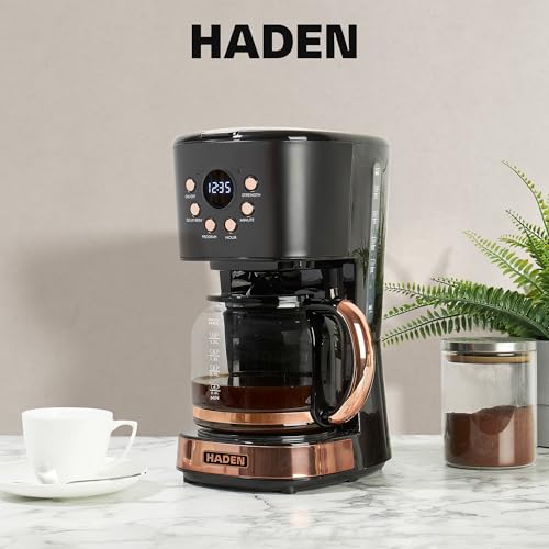 HADEN 12-Cup Programmable Coffee Machine with Black and Copper Finish