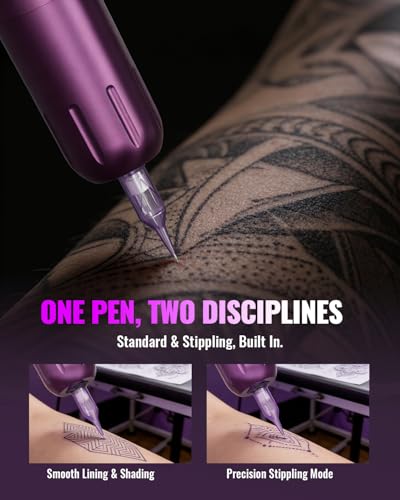 Wireless Tattoo Gun Kit with 47 Pieces - Purple, Model Neebol L - Beginner Friendly