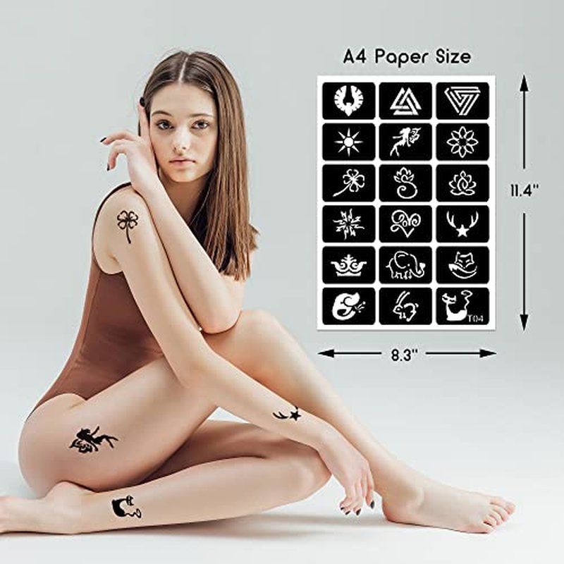 16 Sheets Henna Tattoo Stencils Reusable for Women Girls and Kids, 280+ PCS Tattoos Templates, Airbrush Tattoo Stencil