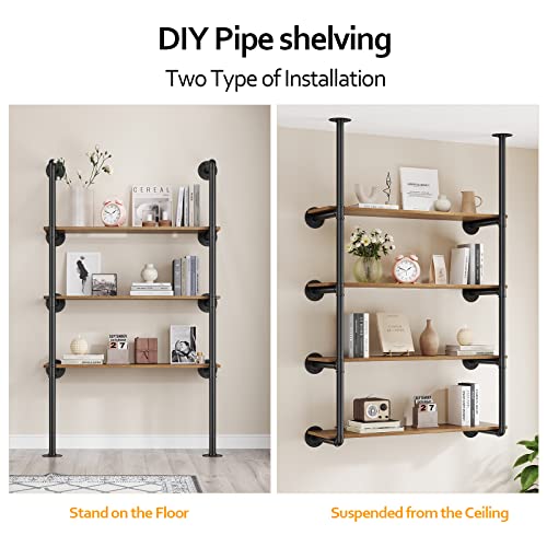 Industrial Pipe Shelf Wall Mount 4-Tier Open Bookshelf 2-Pack