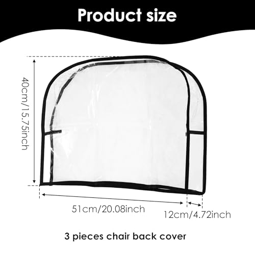 3Pcs Salon Chair Cover, PVC Clear Chair Back Covers, Waterproof Salon Chair Covers Protectors, Soft Salon Chair Back Cover, Fits Most Standard Salon Chairs Office Chairs, 20"x 15.7"x 4.7"