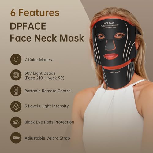 Red Light Face & Neck Mask - Anti-Aging Skin Firming, 7 Color Modes, Portable Rechargeable - Black