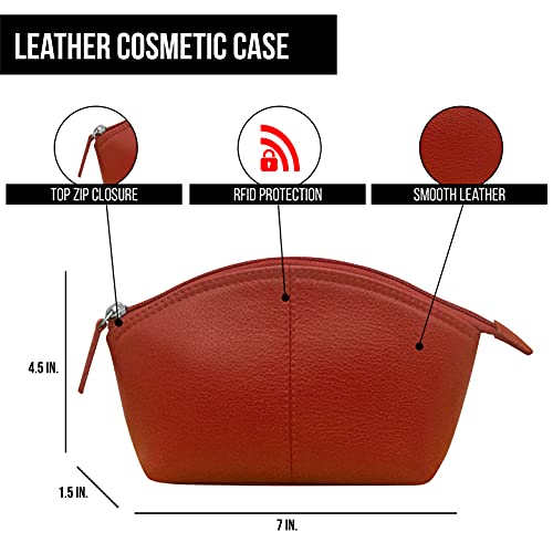 ili New York Genuine Leather Cosmetic Pouch ? RFID Blocking, Leather Makeup Bag for Purse with Top Zip Closure & Interior Zip Pocket, Perfect as a Compact and Stylish Travel Cosmetic Bag