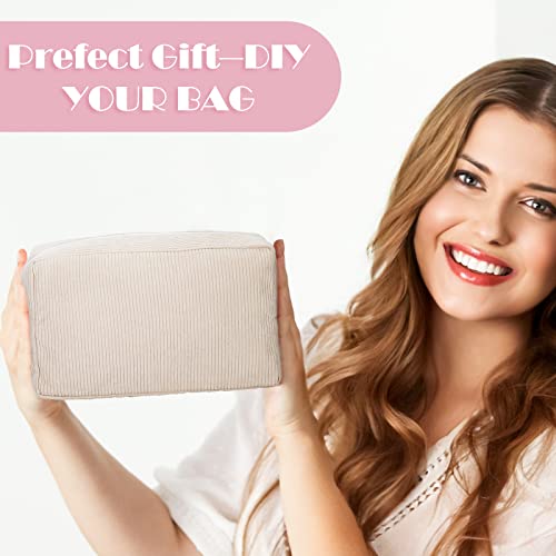 Amylove 12 Pcs Corduroy Makeup Bag Large Capacity Preppy Cosmetic Bag Bulk DIY Daily Use Plain Portable Makeup Pouch Travel Purse Organizer Storage for Women Xmas Gift(Beige Pink)