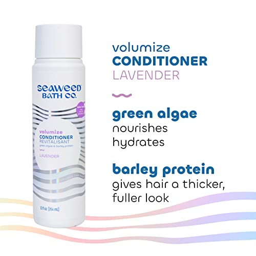 Seaweed Bath Co. Volumize Conditioner, Lavender Scent, 12 Ounce, Sustainably Harvested Seaweed, Green Algae, Barley Protein, For Normal to Fine Hair
