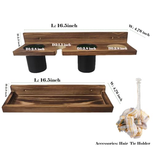 Wall-Mounted Hair Tool Organizer with Heat Resistance - Set of 2 Layer Rustic Blow Dryer Holder (Dark Brown)