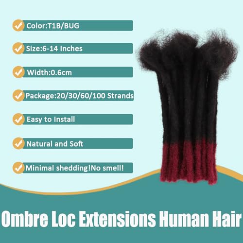 Viovian 1b-Bug 6 Inch Human Hair Dreadlock Extensions - 60 Strands Ombre Locs