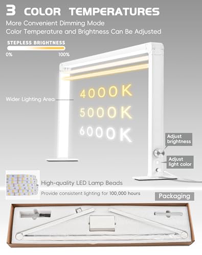 Foldable 48W LED Nail Desk Lamp - White, Dimmable, 3 Modes, 33in