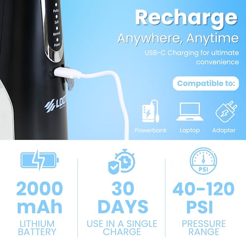Advance Black Cordless Dental Water Flosser with 4 Modes & 8 Tips - 310ML
