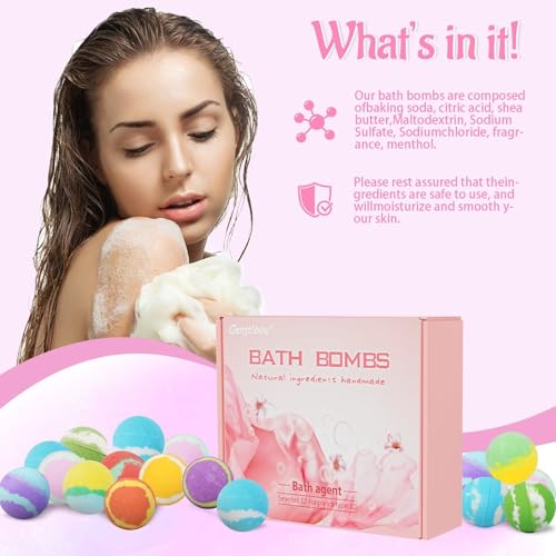 Bath Bombs for Women, 12 Pcs XL Organic Natural bathbombs with Shea Butter & Safe Oil for Dry Skin Moisturizing, Relaxing Aromatherapy, Bubble SPA, Mothers Day Gifts for Her Wife Girlfriend Mom