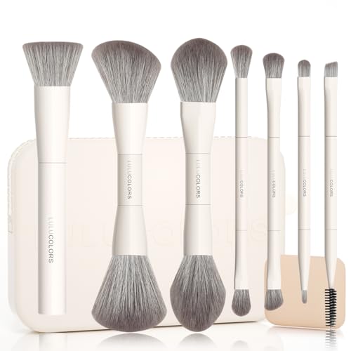 Cream White 13-in-1 Dual-Ended Makeup Brush Set with Sponge - Compact & Travel-Friendly