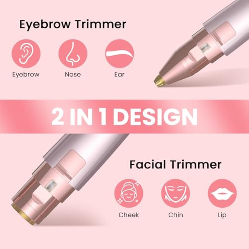 Eyebrow Facial Hair Remover - 2 in 1 Rechargeable Eyebrow Trimmer and Facial Hair Removal for Women, Painless Electric Hair Removal Device with LED Light for Face Eyebrows Peach Fuzz Lip Body