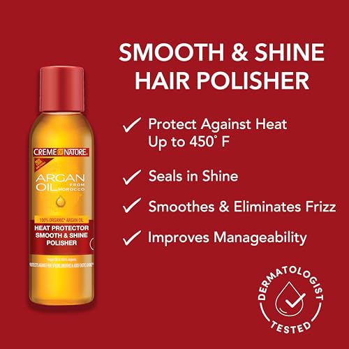 Creme of Nature Heat Protector Smooth & Shine Polisher, Seals Shine, Smooths Hair, Protects Up to 450¡ÆF, Infused with Argan Oil, 4 fl oz
