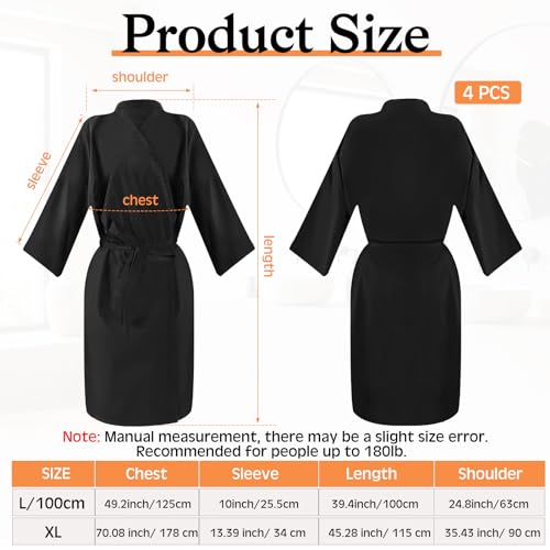 Salon Client Gown Robe Set - Black Nylon Adjustable Hairdressing Cape with Pockets, XL