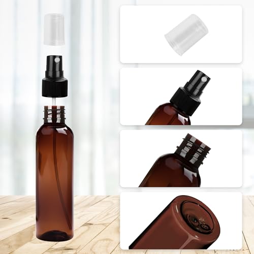 4 oz Amber Plastic Spray Bottles Pack of 36 with Funnels & Labels - Travel & Essential Oils