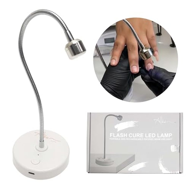 ALLKEM Portable Cordless Gooseneck UV/LED Nail Lamp ? Rechargeable Gel X Nail Dryer, Flash Cure Light for Home & Salon use ? (USB Powered, 360¡Æ Adjustable Gooseneck, 3W) - Silver