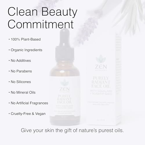 ZEN Purely Radiant Face Oil for Glowing Skin - Squalane, Rosehip & Macadamia Nut Oil - Anti Aging Brightening Serum for Skin Care, Vit C & E Serum for Face, Reduce Wrinkles & Dark Spots