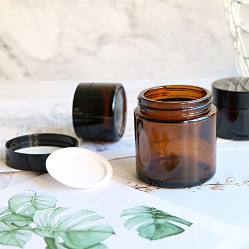 4 oz Amber Glass Jars with Lids - Pack of 25 Cosmetic Containers, Variation of 4.0 Ounces / 4 oz