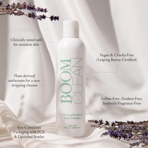 Boom Clean¢ç Face Wash for Women | Calming Botanical Gentle Daily Facial Cleanser | pH-Balanced, Microbiome-Friendly Formula | Hydrating Aloe, Chamomile & Green Tea | Vegan, Cruelty-Free (8 oz)