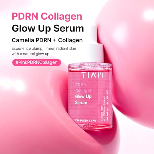 TIAM PDRN Collagen Glow Up Serum, Pink Capsule Serum, Camelia PDRN, Peptide, Plumping & Firming, Korean Skincare | 1.01 fl.oz.