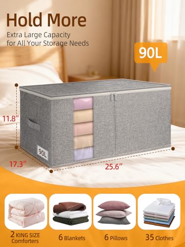 Boailydi 90L King Size Comforter Storage Bags 4-Pack Gray - Rigid & Durable