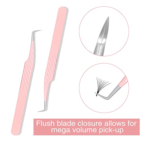 Fiber Tip Lash Tweezers for Eyelash Extensions, Professional 90 Degree Tweezers for Lash Extension Suppliers, Best Pink Tweezers Precision Tool Set(90 Degree Classic)